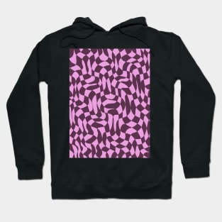 Dark Purple and Pink Distorted Warped Checkerboard Pattern IV Hoodie